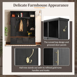 Merax 59" Farmhouse Hall Tree with Golden Hooks & Walnut Bench, Entryway Organizer with Adjustable Shelves, Shoe Storage, Anti-Tip for Mudroom, Living Room, Black Merax