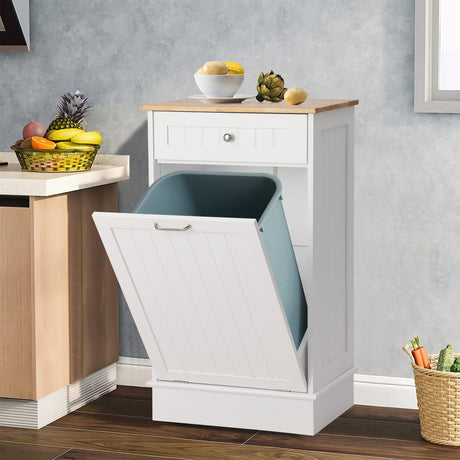 LOUVIXA Tilt Out Trash Bin Cabinet Dog Proof Trash Can Holder Kitchen Island with Garbage Bin or Tilt Out Laundry Hamper (White) LOUVIXA