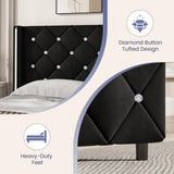 HOMBCK Twin Bed Frames, Upholstered Platform Bed with Diamond Tufted Headboard, Modern Velvet Bed Frame with Wingback Design, No Box Spring Needed, Easy Assembly, Black HOMBCK