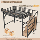 Bellemave Loft Bed Full Size with Storage Stairs, Beside Shelf & Wardrobe, Metal Full Size Loft Bed with USB Ports & LED Light, Large Under-Bed Space Loft Beds for Adults, Teens, Kids, Black Natural Bellemave
