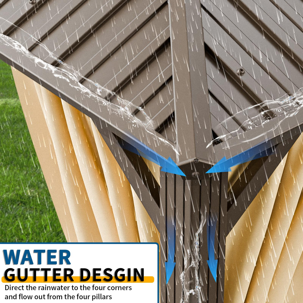 HOTEEL 10x12 Hardtop Gazebo with Heavy Duty Galvanized Steel Double Roof, Aluminum Frame, Flame-Resistant Curtains and Netting, Outdoor Gazebo Permanent Gazebo for Backyard, Brown (Upgraded 2.0) Hoteel