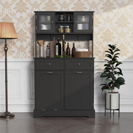 LOUVIXA 68.4" Kitchen Pantry Storage Cabinet, Freestanding Cupboard with 3 Cabinets, 2 Drawers and 1 Tilt Out Trash Cabinet, Tall Storage Cabinet for Kitchen, Dinning Room, Living Room (Black) LOUVIXA