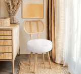 Rattan Dining Chair, Kitchen Dining Room Chairs, Mid Century Modern Boucle Chair, Stylish Upholstered Wood Accent Chair, Cute Sherpa Chair, Living Room Bar Stool Chair, Boho Makeup Vanity Chair, 1 Pc ZYBT