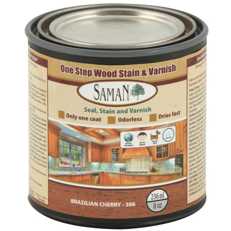 SamaN Interior One Step Wood Seal, Stain and Varnish – Oil Based Odorless Dye - Protection for Furniture and Fine Wood (Brazilian Cherry SAM-306, 8 SamaN