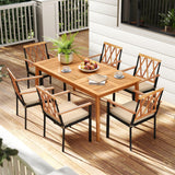Tangkula 7 Piece Patio Wood Dining Set with Umbrella Hole, Outdoor Rectangle Acacia Table and Cushioned Chairs with Heavy Duty Metal Frame, for Front Porch, Yard, Balcony Tangkula