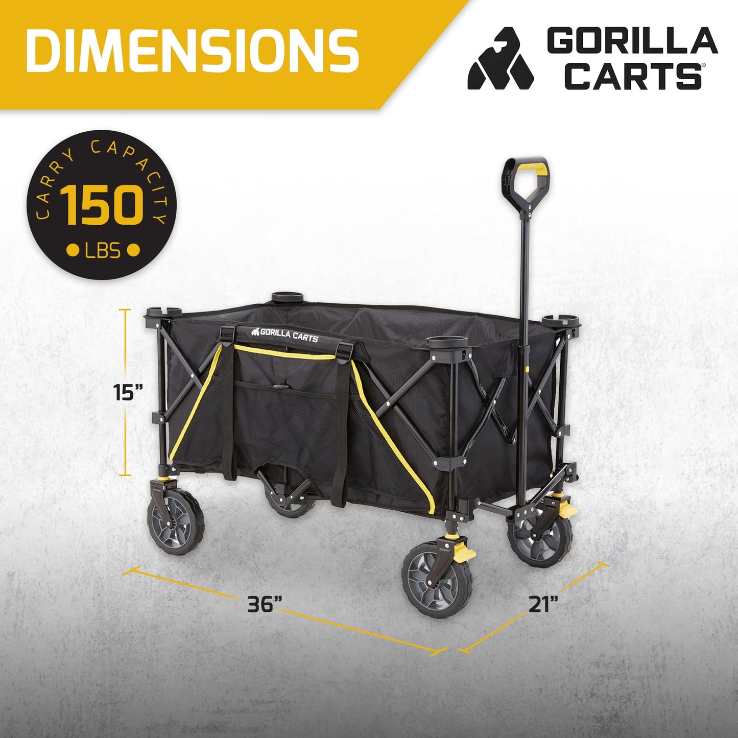 Gorilla Carts Foldable Wagon, Heavy Duty Collapsible Cart with Wheels, 7 Cu Ft, Black