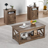AMERLIFE 3-Piece Farmhouse Table Set Includes Coffee Table& Two End Tables, Side Table with Charging Station and USB Ports, for Living Room, Bedroom,Barnwood AMERLIFE