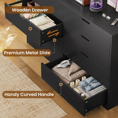 BTHFST 8 Drawers Black Dresser for Bedroom, Modern Wood Chest of Drawers 8 Drawer Dresser with Large Capacity for Living Room, Closet, Hallway, Entryway BTHFST