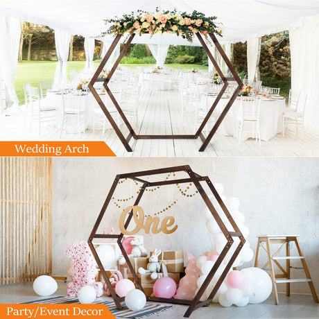 VINGLI Wooden Wedding 7FT Arbor, Wedding Arch for Ceremony, Heptagonal Photo Backdrop Stand for Parties, Garden Decorations, Backyard VINGLI