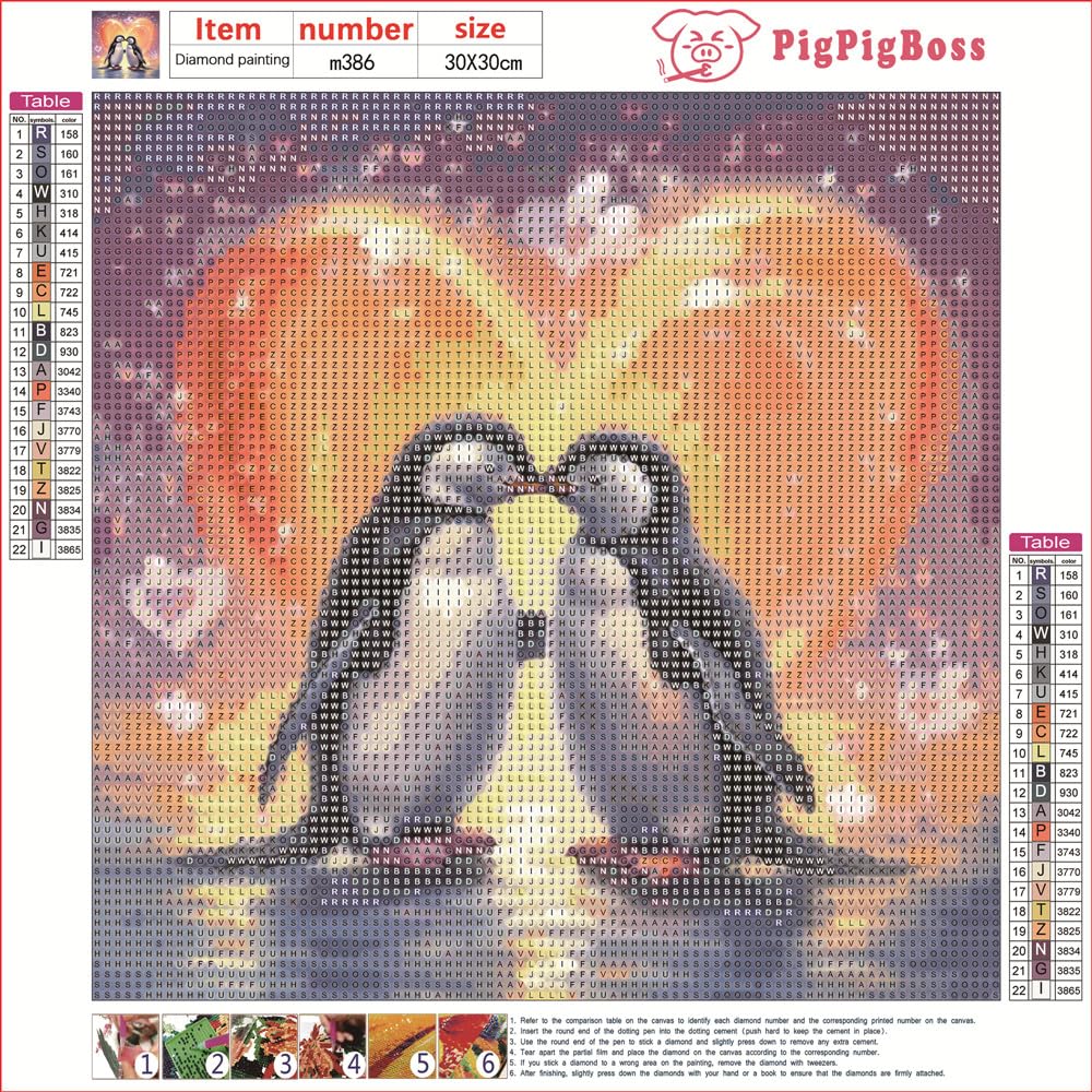 pigpigboss Kiss Penguins Diamond Painting Art Kits, Love Penguins Paint with Diamonds for Adult Beginner Office Home Wall Decor (11.8 x 11.8 inches) pigpigboss