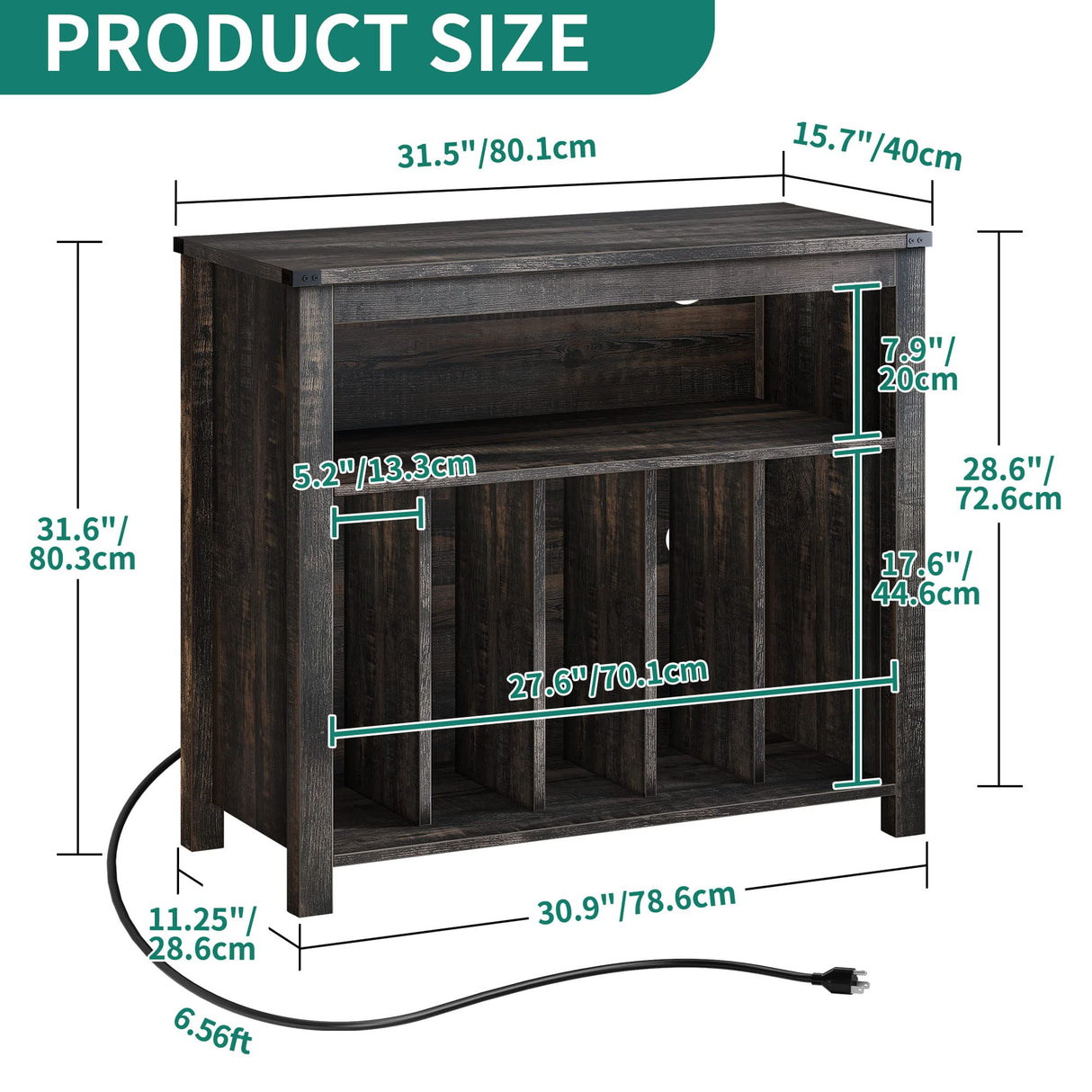YITAHOME Large Record Player Stand with Power Outlets & LED Lights, Vinyl Record Storage Table with Display Shelf Holds Up to 120 Albums, Turntable Stand for Living Room, Bedroom, Dark Rustic Oak YITAHOME