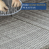 FHFO 7 Piece Outdoor Wicker Patio Furniture Set, Rattan Sectional Sofa Couch, Patio Conversation Set with Cushion & Coffee Table, for Backyard Poolside Porch Garden, Grey-Navy Blue FHFO