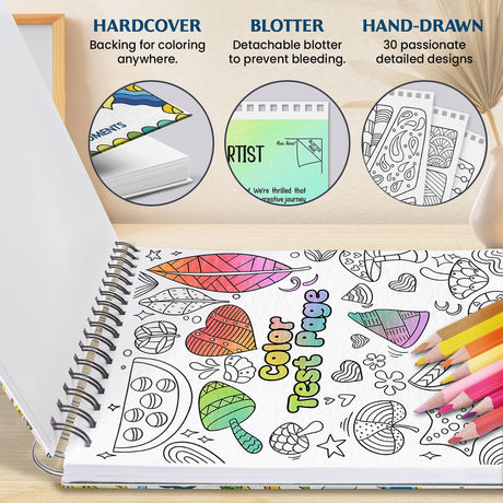 Adult Coloring Book Spiral Bound for Women, Thick Paper Coloring Book for Alcohol Markers (30 Pattern Designs) Mindful Palette