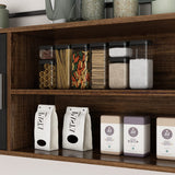 ECACAD Industrial-Style Brown Wood Sideboard Buffet with Hutch, Metal Mesh Doors, and Versatile Storage Solutions ECACAD