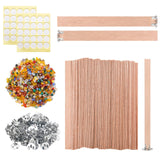 BENIMUS 150 Pcs Wood Candle Wicks Set, 5.1 X 0.5 X 0.06 Inch Naturally Smokeless Wood Wicks for Candle Making, Wooden Wicks with Glue Dot and Colored Crystal for Candle Making BENIMUS