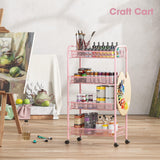 TOOLF 4 Tier Rolling Utility Cart - Durable Metal Design Pink Utility Cart, Storage Trolley on Wheels with 3 Hooks, Perfect for Kitchen, Bathroom & Laundry Room Organization TOOLF