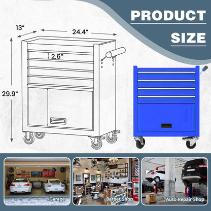 SumKea 4-Drawer Rolling Tool Chest, 24.26" Cabinet with 4 Wheels Tool Chest with Drawers, Suitable for Garages, Warehouses, Workshops, Repair Shops, Blue - WoodArtSupply