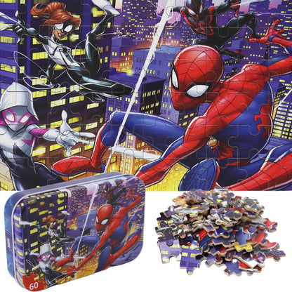 60 Pieces Marvel Spiderman Jigsaw Puzzles for Kids Ages 4-8,Learning Educational Puzzles for Children Girls and Boys,Packed in Tin Box,Gift for Children (0668)