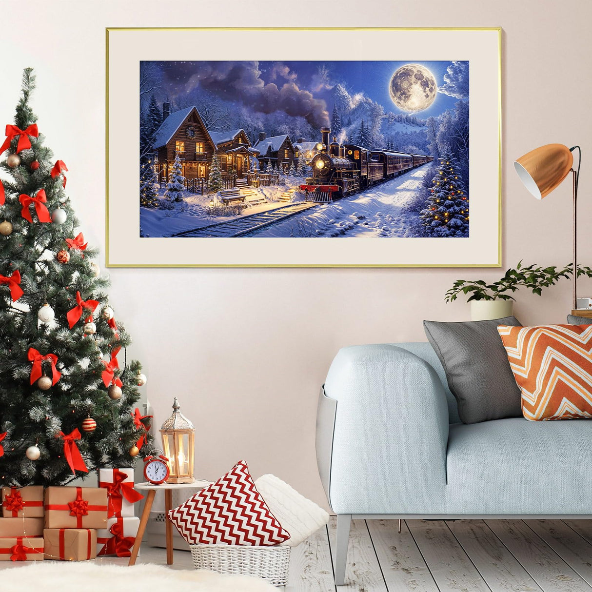 ATDMS Large Christmas Diamond Art Kits for Adults 5D Christmas Train Diamond Painting Kits for Adults DIY Full Drill Winter Snow Diamond Art Painting Gem Art Kits for Home Wall Decor 27.5x15.7 Inch ATDMS