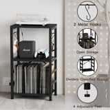 YAKANJ End Table with LED Light,Record Player Stand with Albums Storage,Vinyl Records Storage,Turntable Stand Side Table for Music Room Studio Living Room Bedroom-Modern Black YAKANJ