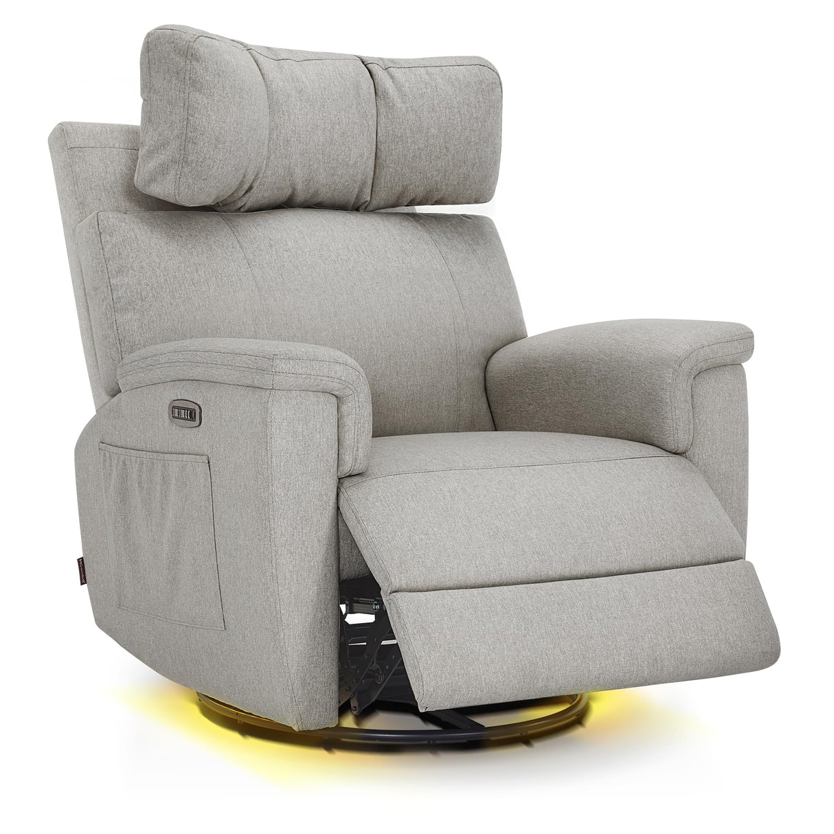 MCombo Oversized Swivel Glider Rocker Recliner with Adjustable Headrest, Dual Motor Power Recliner for Nursery, Led Nightlight, Fabric PR601 (Mist Grey) MCombo