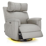 MCombo Oversized Swivel Glider Rocker Recliner with Adjustable Headrest, Dual Motor Power Recliner for Nursery, Led Nightlight, Fabric PR601 (Mist Grey) MCombo