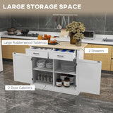 HOMCOM Rolling Kitchen Island with Drop Leaf Wood Breakfast Bar, Farmhouse Kitchen Cart with 2 Drawers, Adjustable Shelves for Dining Room, White HOMCOM