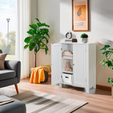 ZENY Bathroom Floor Storage Cabinet with Double Door + Adjustable Shelf, Wooden Organizer Cabinet for Living Room, Bathroom, Bedroom, Modern Home Furniture (White) ZENY