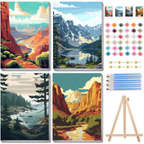 4 Pack National Park Paint by Numbers Kit for Adults with Wooden Frame, Landscape Paint by Numbers for Adults, National Park Adult Paint by Numbers Kit with Wooden Easel for Home Decor Gift 8x12 Inch xcemhil