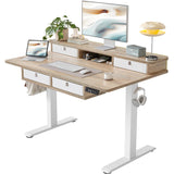 TIQLAB 48 * 28 Inch Standing Desk with Four Drawers, Electric Sit Stand Table, Stand Up Desk Adjustable Height with Storage Shelf, Splice Board, Maple TIQLAB