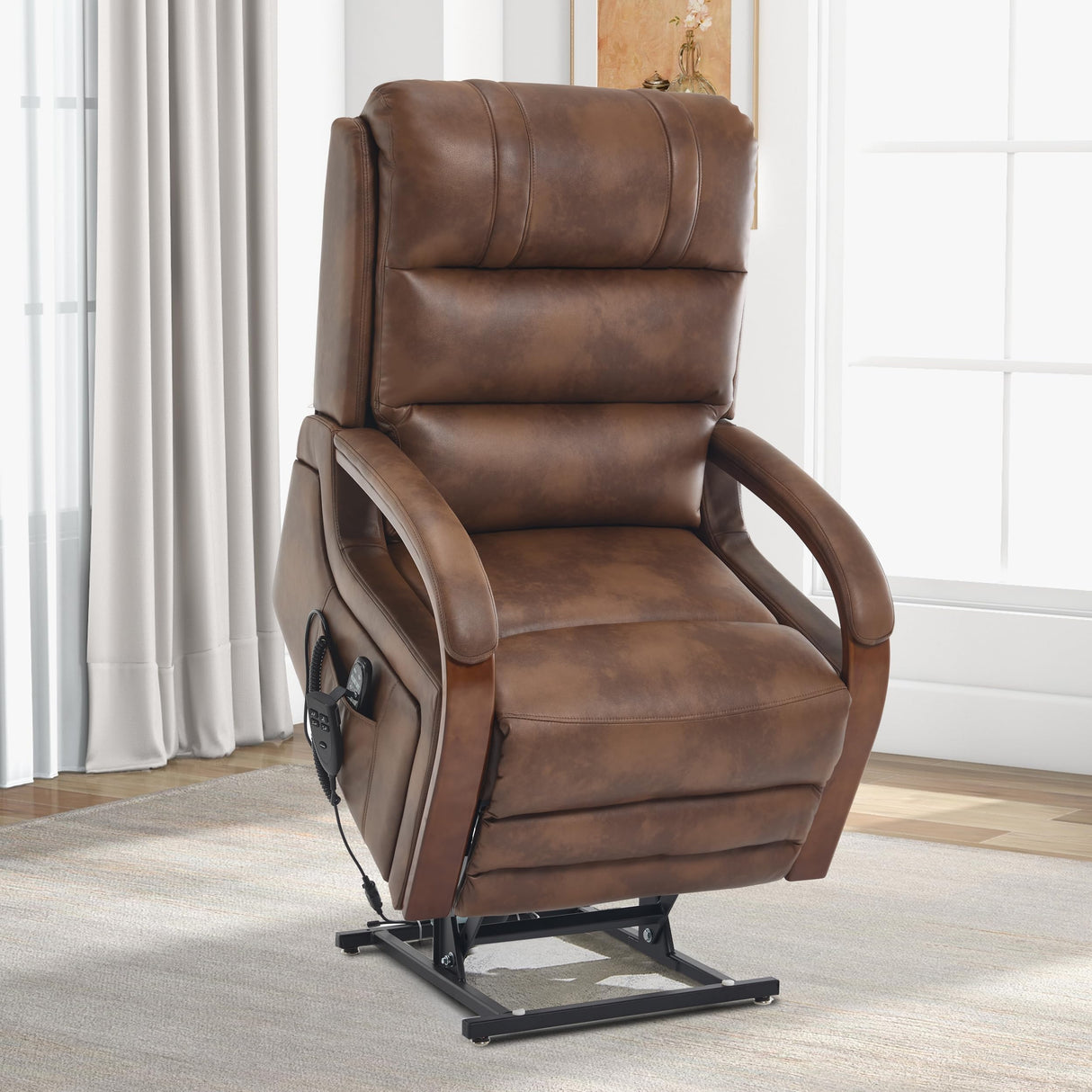 Dual Motor Power Lift Recliner Chair, Lift Chair with Massage and Heat for Elderly, Lay Flat Recliner, Standing Assistance, Infinite Position Reclining, Living Room Chair, Faux Leather, Brown Trustyue