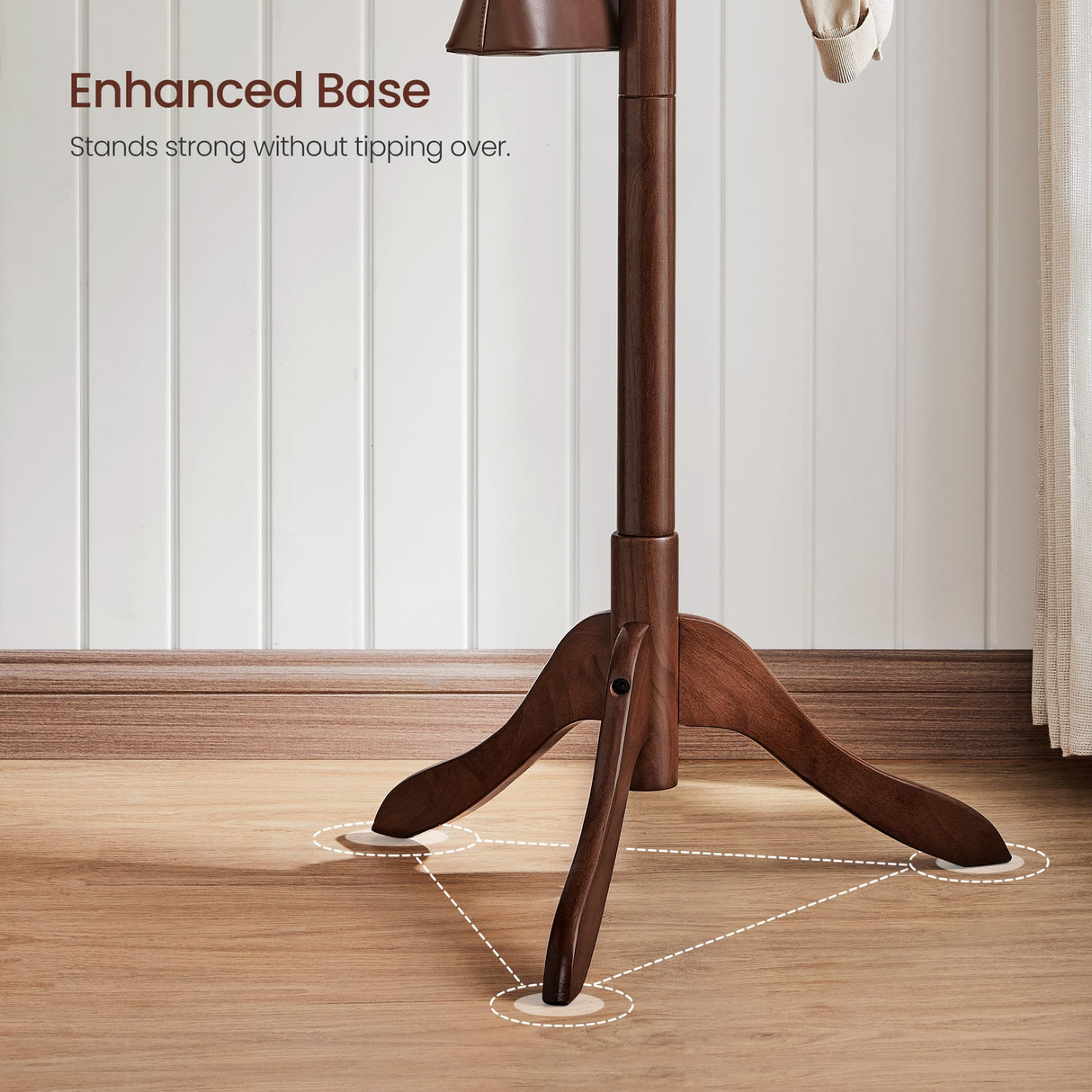 VASAGLE Solid Wood Coat Rack, Free Standing Coat Rack, Tree-Shaped Coat Rack with 8 Hooks, 3 Height Options, for Clothes, Hats, Bags, for Living Room, Bedroom, Home Office, Dark Walnut URCR01WN VASAGLE