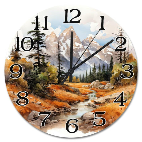 Guangpat Grand Teton National Park Tourist Attraction Wall Clock Grand Teton National Park Large Wooden Wall Clocks 15 Inch Modern Home Decor for Kitchen Bedroom Living Room Office Guangpat