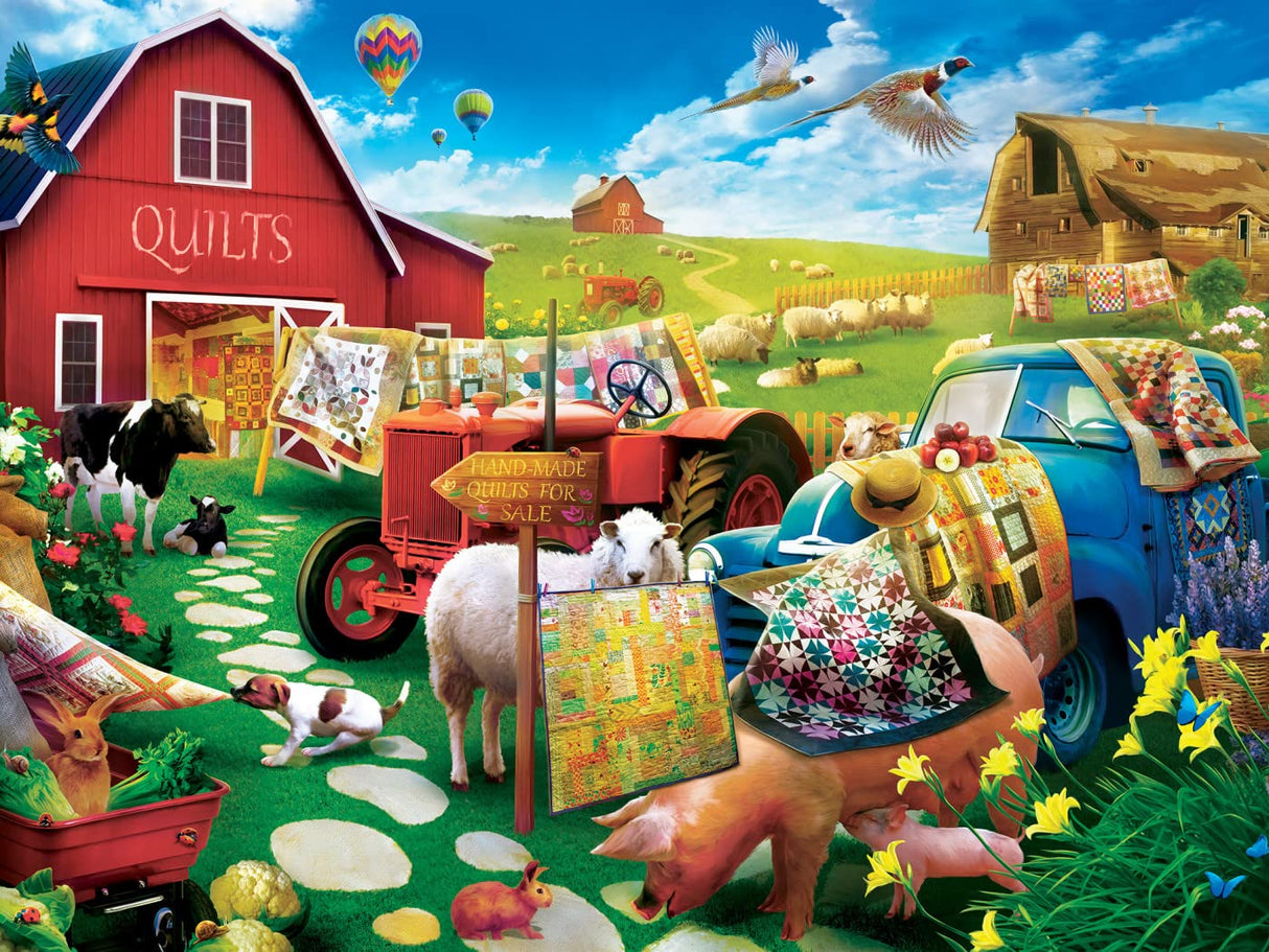 MasterPieces - 300 Piece Jigsaw Puzzle, Large EZ Grip Shapes, Quilt Country, Fun for Adults, Seniors, Family, Kids, Matte Finish, 18" x24 Masterpieces