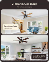 EDISHINE 42“ Farmhouse Ceiling Fans with Lights, Remote Control, Dimmable, 6 Speeds, 5 Wood Blades, DC Reversible Motor, Timer, Noiseless, Small Rustic Ceiling Fan for Bedroom Living Room, UL Listed EDISHINE