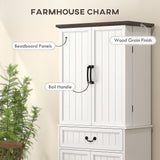 HOMCOM 71" LED Kitchen Pantry Cabinet, Farmhouse Tall Freestanding Storage Cabinet with Door Shelves, Adjustable Shelves and Drawer for Kitchen and Dining Room, Distressed White HOMCOM