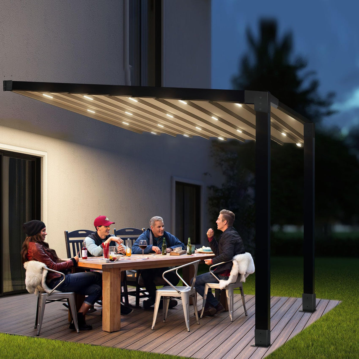 15°Slanted Roof Pergola Kit,3-Way Gazebo Brackets Kit, Pergola Kit, Wall Mount Slanted Roof Pergola Bracket Set with Brackets for 4x4 Lumber ,Outdoor and Backyard Slanted Pergola Extension kit Fuceter