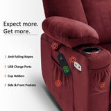 MCombo Power Lift Recliner Chair Sofa with Extended Footrest,3 Positions,Hand Remote Control,2 Cup Holders,USB Ports for Elderly People, 7507 (Fabric, Burgundy) MCombo