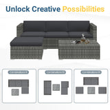 Wisteria Lane 5-Pieces Outdoor Patio Furniture Set, All Weather Wicker Rattan Sectional Sofa, Patio Conversation Set with Cushions & Glass Coffee Table for Backyard Porch Garden Balcony, Grey Wisteria Lane