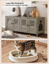 DINZI LVJ Litter Box Enclosure for 2 Cats, Hidden Litter Box Furniture with Double Rooms, Dual Cat Litter House, Front Doors, 47.2" Wooden Hidden Cat Washroom, Side End Table, TV Stand, Gray Wash DINZI LVJ