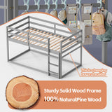 TOLEAD Low Bunk Bed Twin Over Twin, Floor Bunk Bed with Ladder, Twin Bunk Bed with Full Guardrails, Wooden Bunk Bed for Juniors, Boys, Girls, Kids, Bedrooms (Grey) TOLEAD