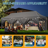 Hoteel Canopy 10x30 Heavy Duty Pop Up Canopy Tent with 8 Sidewalls,UPF50+ and Waterproof 1500mm,3 Height Adjustable,Upgraded Hexagonal Pipe,Commercial Instant Tent,for Picnic,Parties,Wedding,Grey Hoteel