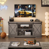 CABIHOME Farmhouse TV Stand and Entertainment Center for TV Up to 65 Inches with Sliding Barn Doors and Adjustable Shelf, TV Media Storage Console Table and Furniture for Living Room, Bedroom, Grey CABIHOME