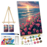 ATDMS Paint by Numbers Kit for Adults with Easel DIY Tulips Adult Paint by Number Kits on Canvas Framed Oil Painting Kits for Wall Hanging Home Room Decor 7.87x11.81 Inch ATDMS