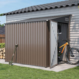 Breezestival 7'x5.5' Lean to Shed Large Storage Room Galvanized Steel Storage Sheds with Side Door Waterproof Utility Shed with Sloped Roof for Mower, Bike, Garden Tools (Brown) Breezestival