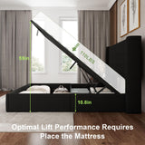 Feonase Queen Size Lift Up Storage Bed Frame, Linen Upholstered Platform Bed with Wingback Headboard, Hydraulic Storage, No Box Spring Needed, Black Feonase