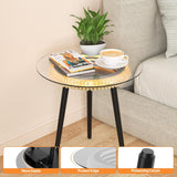 Bigbiglife Coffee Table with Led Light, Luxury Metal End Table with 3D Mirror, Glass Side Table for Appartment Home Living Room Bigbiglife