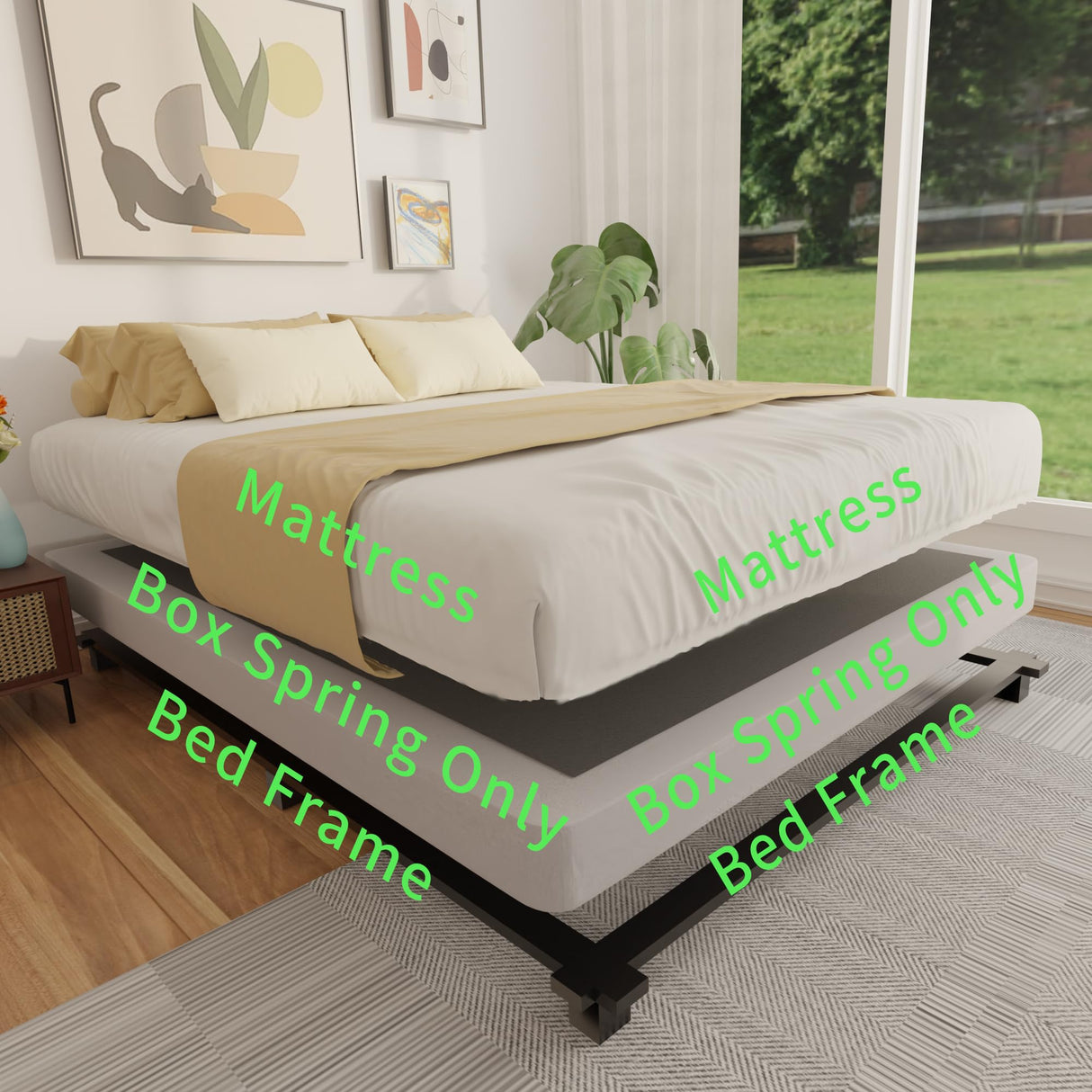 FMDMR 4 Inch Queen Box Spring, Low Profile Box Spring Queen Only, Heavy Duty Mattress Foundation Metal Bed Base with Fabric Cover, Easy Assembly, Non-Slip, Noise Free FMDMR