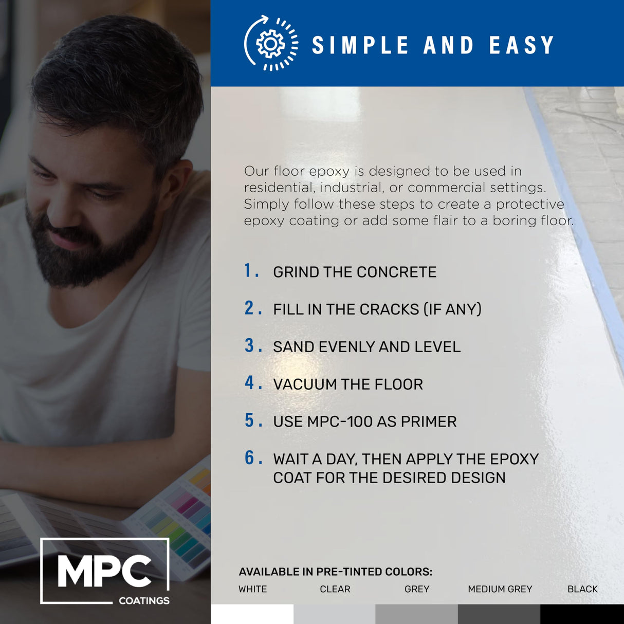 MPC-100 3-Gallon Floor-and-Countertop Epoxy-Resin Kit, Includes 20-Inch Squeegee Trowel, 18-Inch Roller, 18-Inch Roller Frame, and Spiked Shoes Master Protective Coatings