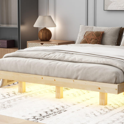 Queen Size Floating Platform Bed with LED Lights and Solid Wood Slats Support by anwickjeff - WoodArtSupply